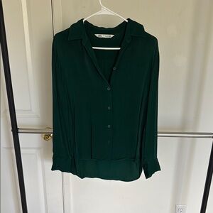 Dark Green Button-Up Blouse